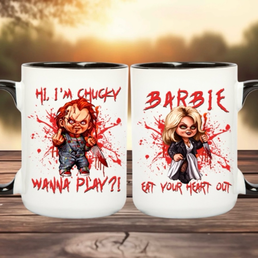 Chucky and Barbie Horror Themed Mugs